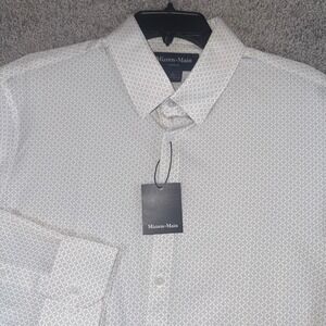 Mizzen + Main Leeward Mens Large Trim White Circle Geometric Dress Shirt NEW
